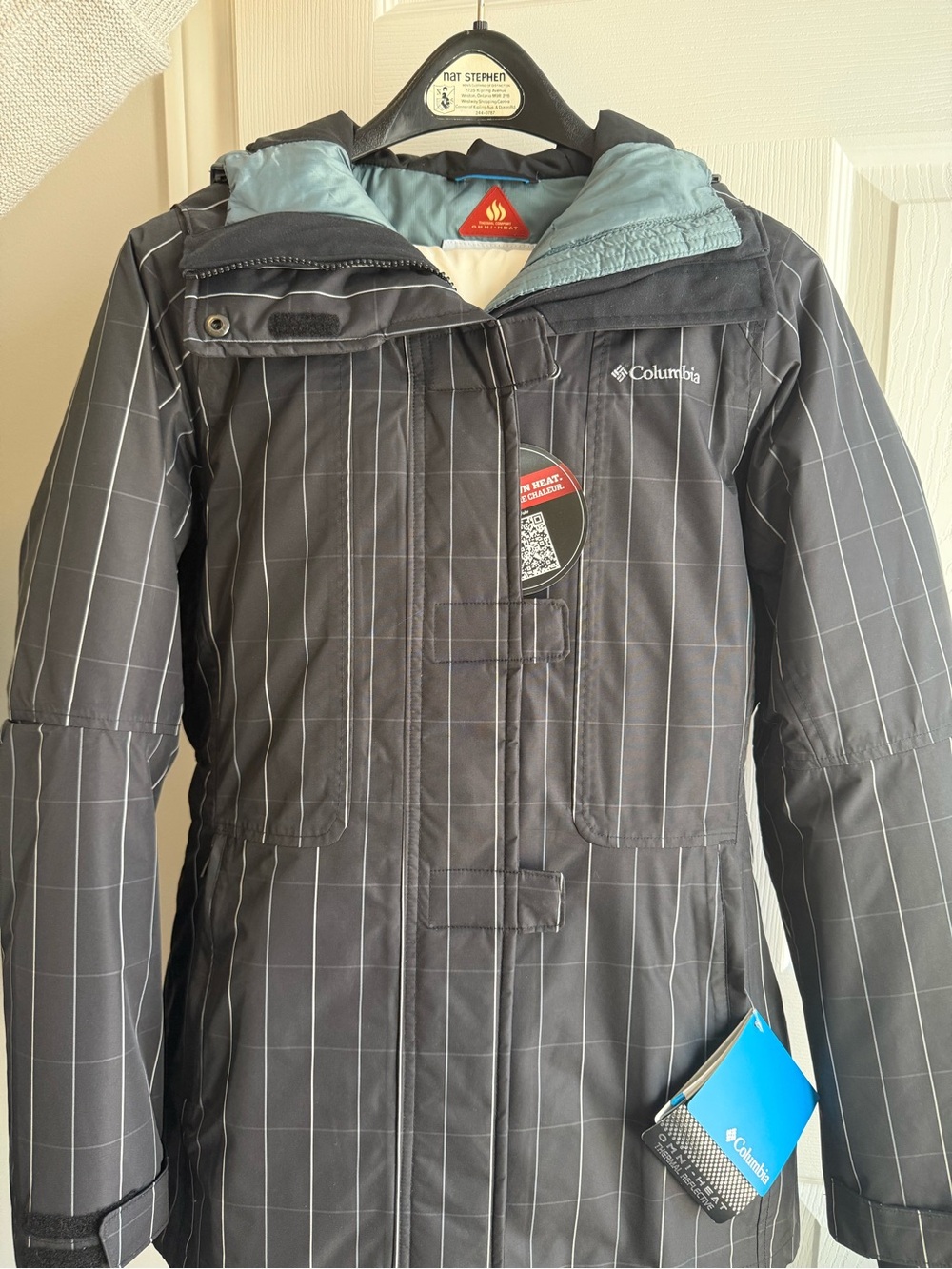 Columbia Women's Hooded Black Pinstripe Winter/Ski Jacket